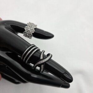 ✨ Vintage Edgy Glam Ring Bundle | Set of 5 | Black, Silver & Glitter Inlay